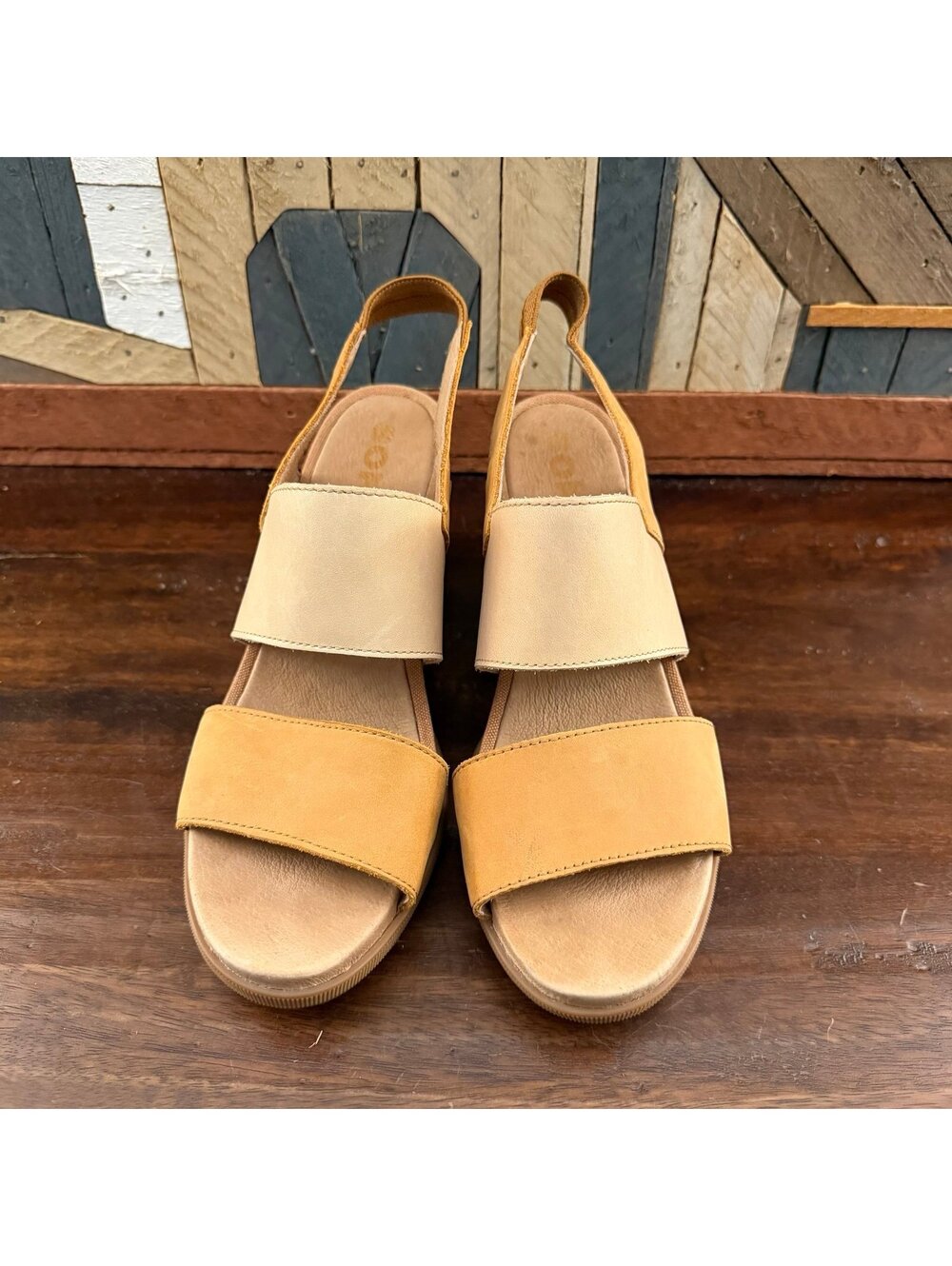 Sorel Joanie II Leather Wedge Platform Sandals Camel Brown Women's Size 9 - Picture 2 of 6